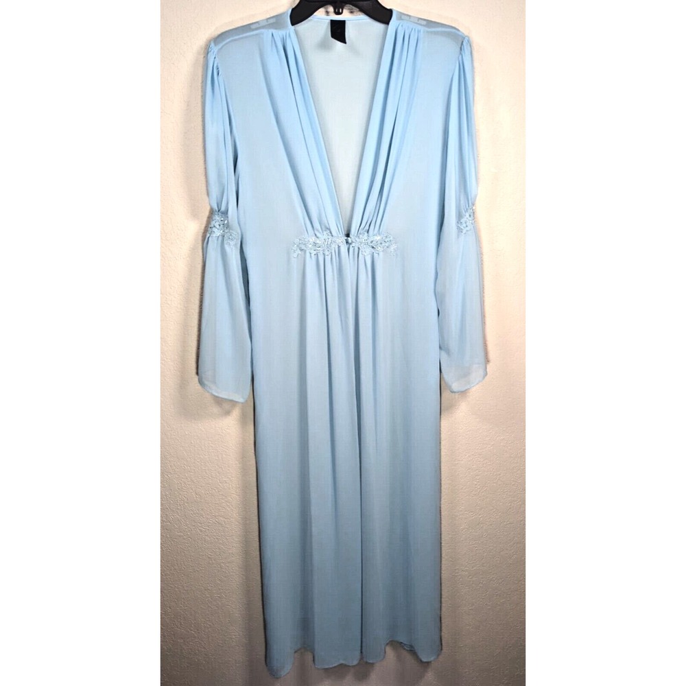 Vintage Cabernet Blue Chiffon Robe With Lace‎ Petite Large Long Length